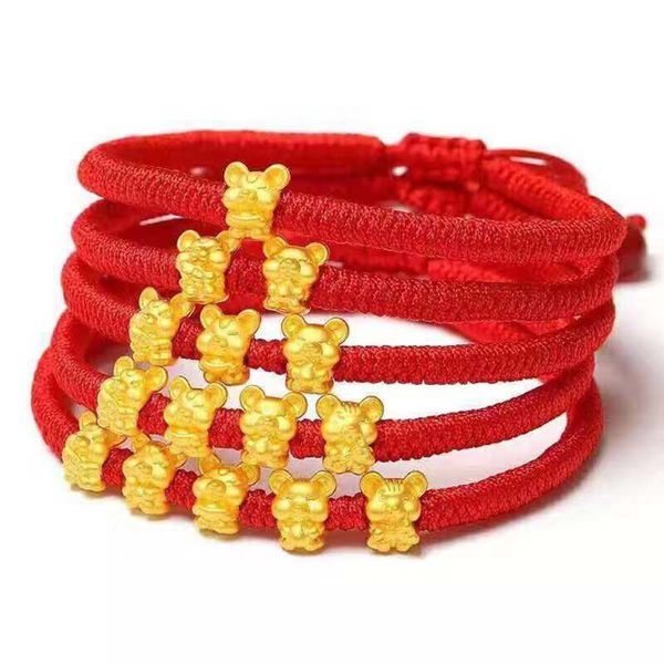 

1pc 2020 new year mascot five fortunes mouse red string bracelet attract wealth luck, Golden;silver