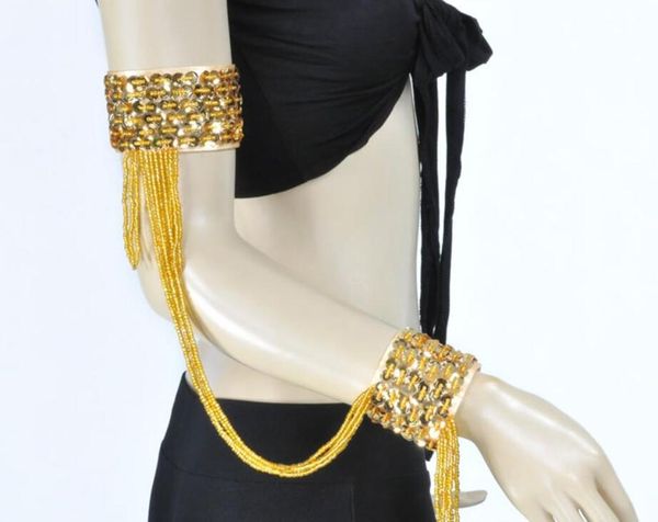 

handmade lightweight belly dance bracelet sleeves arm band with stretch wrap strap arm chain accessory assorted color, Black;red