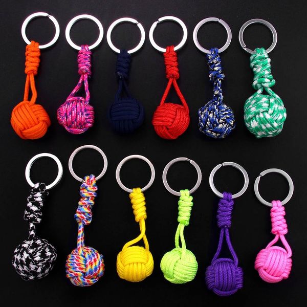 

100pcs outdoor survival woven paracord lanyard keychains tactical parachute rope cord ball keyring key chains 12colors us dhl free, Slivery;golden