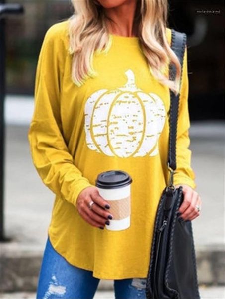 

sleeve casual tee clothing designer loose all-match long tshirts women pumpkin pattern t-shirts fashion halloween crew neck long, White
