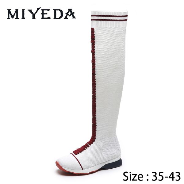 

thigh-high woman boots over knee spring/summer flat socks boots flying woven shoes high casual shoes, Black
