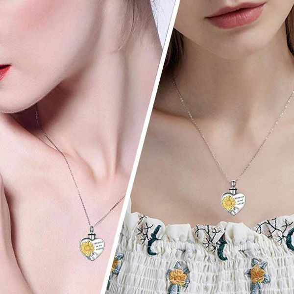 

sunflower shape storage box pendant necklace ins fashion ashes choker lettering flower heart personality case jewelry peach r3g2, Silver