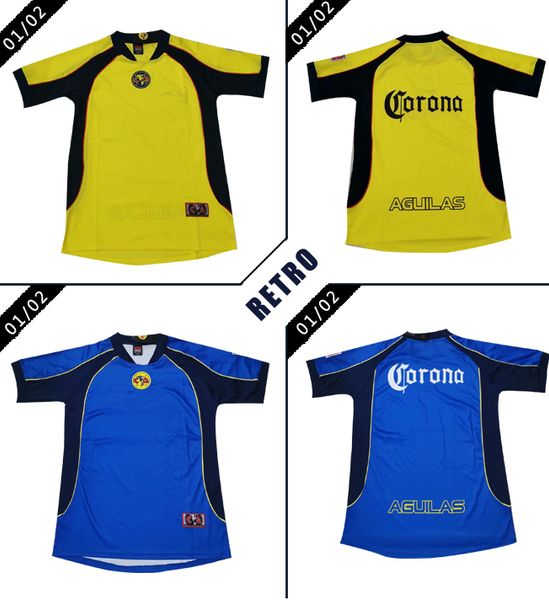 

mx club america 2001/2002 version retro soccer jersey 01/02 america r.sambueza p.aguilar vintage shirt mexico club football shirt, Black;yellow