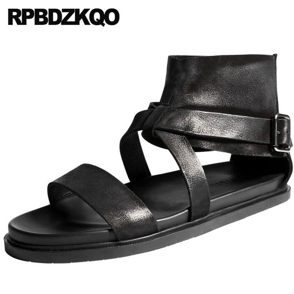 

size 45 designer large genuine leather black flat 2020 shoes boots roman men gladiator sandals summer