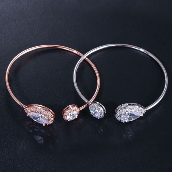

popular jewery set with cubic zirconia stone women open bracelet link chains, Golden;silver