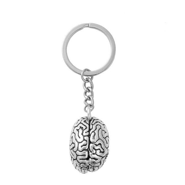 

brain keychain alloy smart brainiac iq key ring fob chain human, Silver