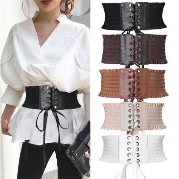 

adjustable waist belts for women lace up leather belt wide corset stretch buckle thin wide dress waist belt waistband, Black;brown