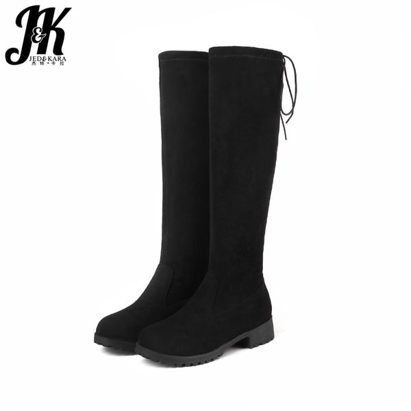 

jk plus size 34-48 thick heels women boots round toe flock footwear thick plush female boots casual shoes women 2020 black new