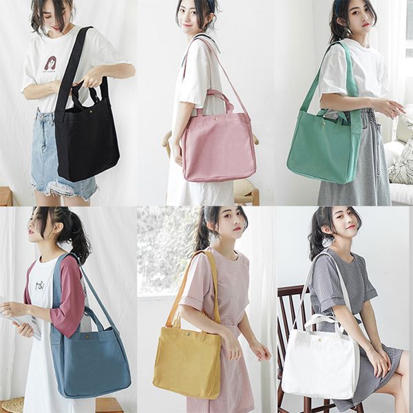 

2020 new classic solid color tote bags hasp fashion women canvas handbags female casual simple messenger bags shoulder