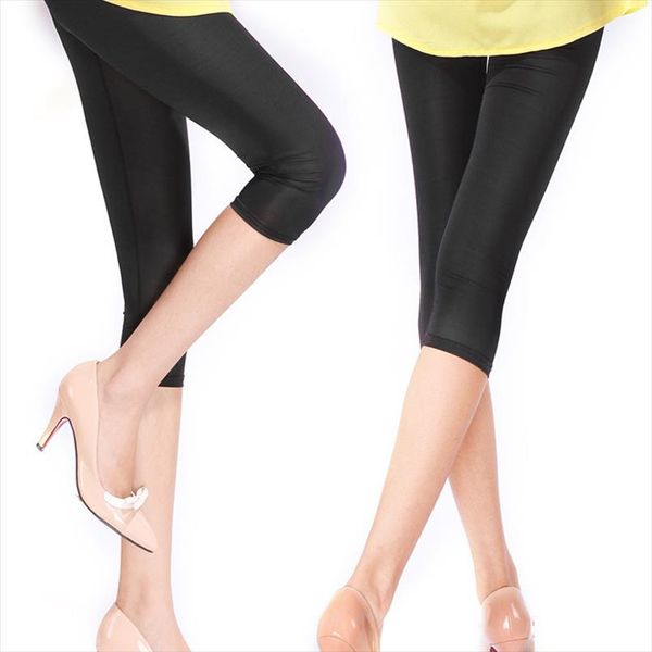 

women slim ice silk leggings candy color printing high waist pencil pants push up and breathable leggings chiffon new, Black