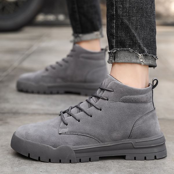 

men boots man autumn botas brand lace-up comfy fashion shoes men 2020 new classic outdoor leather casual boots mens casual shoes, Black