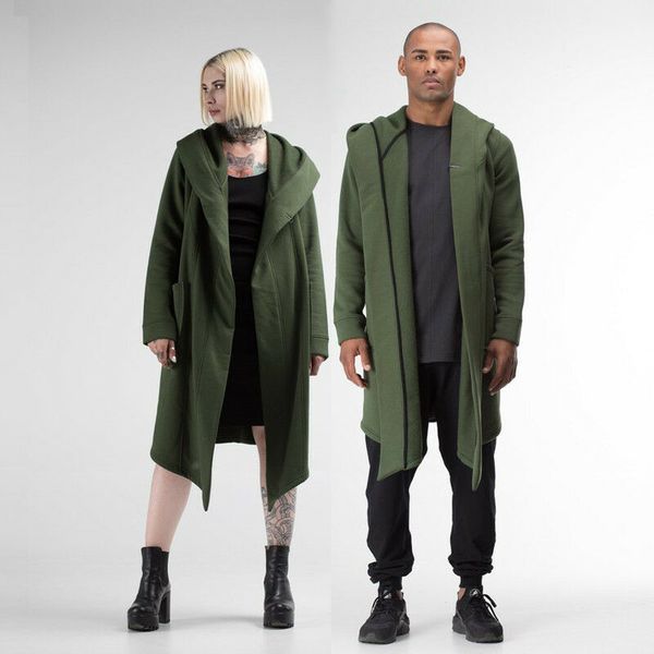 

men's trench coats winter jacket casual open stitch hooded long cloak cape coat cardigan hoodie women men pocket warm, Tan;black