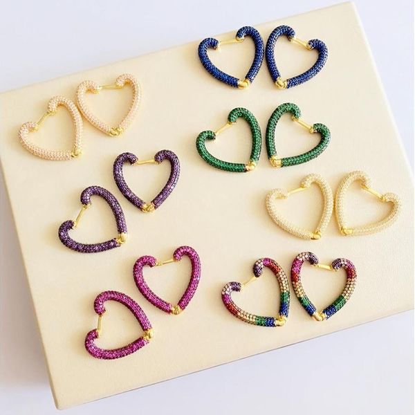 

розовое золото радуги cz сердце обруч серьга микро проложить красочные cz новых женщин ювелирных изделий 200924, Golden;silver