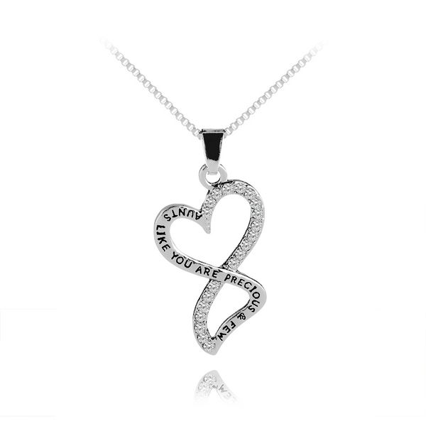 

pendant necklace heart shaped lettering silver color fashion trend retro jewelry inlaid zircon valentines gift