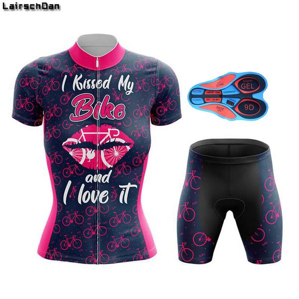 

2020 new cycling jersey red lips girl mtb mountain bike clothing women short set ropa ciclismo bicycle wear clothes cycling, Black;blue