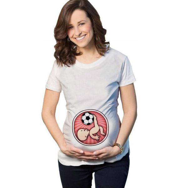 

selling football baby kick pregnant women's t-shirt, White