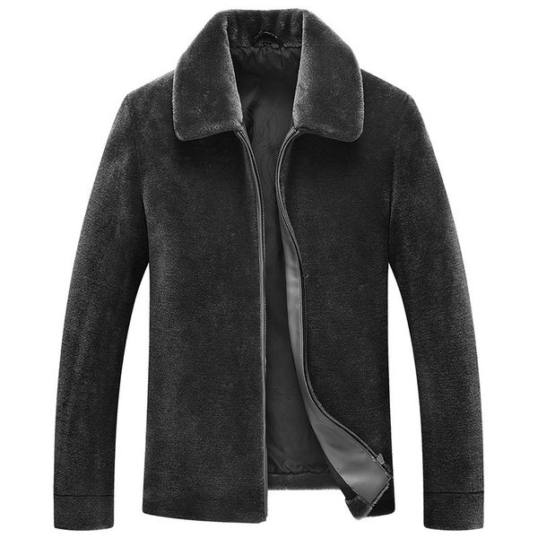 

men's leather & faux natural sheep shearling winter men 100%wool fur warm plus size coat short jacket aw9936 my756, Black