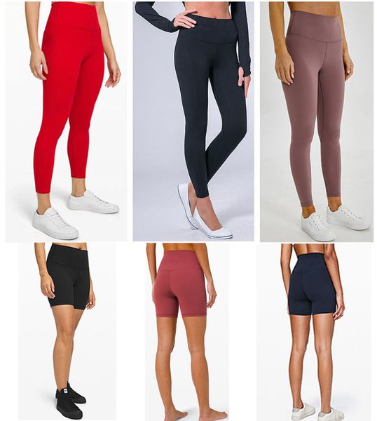 

lu-32 solid color xiaobaigou women yoga pants high waist sports gym wear leggings elastic fitness lady overall full tights workout, White;red