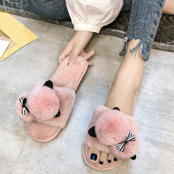 

new slippers women winter shoes fashion home slipper indoor warm fluffy cotton shoes plus size plush ladies cute fur slippers, Black