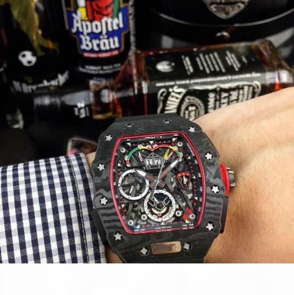 

rm50-03 series automatic mechanical moement men's watch 40x50x16mm carbon fiber case rubber or nylon watch belt folding buckle, Slivery;brown
