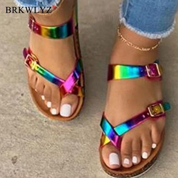 Pantofole Ragazza Drop Muticolor Sandali Open Toe Infradito Piattaforma arcobaleno Donna Casual Scarpe da spiaggia con fibbia Donna