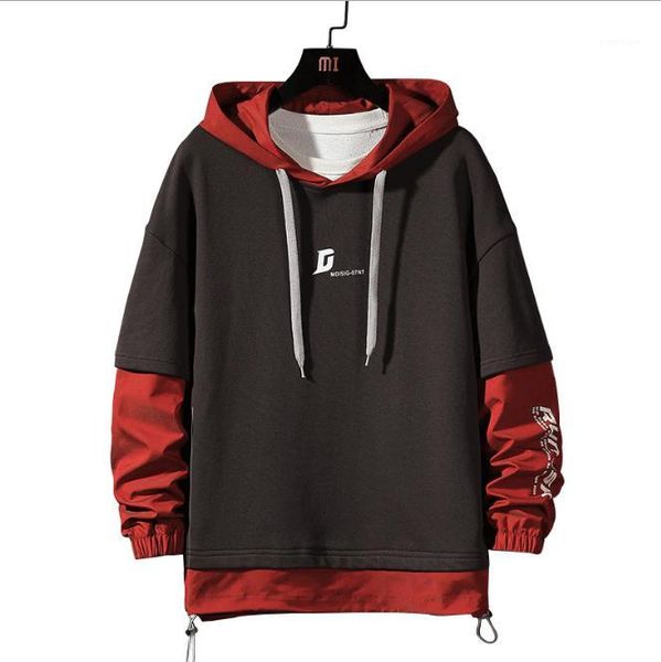 

drawstring hoodies casual long sleeve hooded sportswear fashion male sweatshirt mens designer hoodies contrast color print, Black