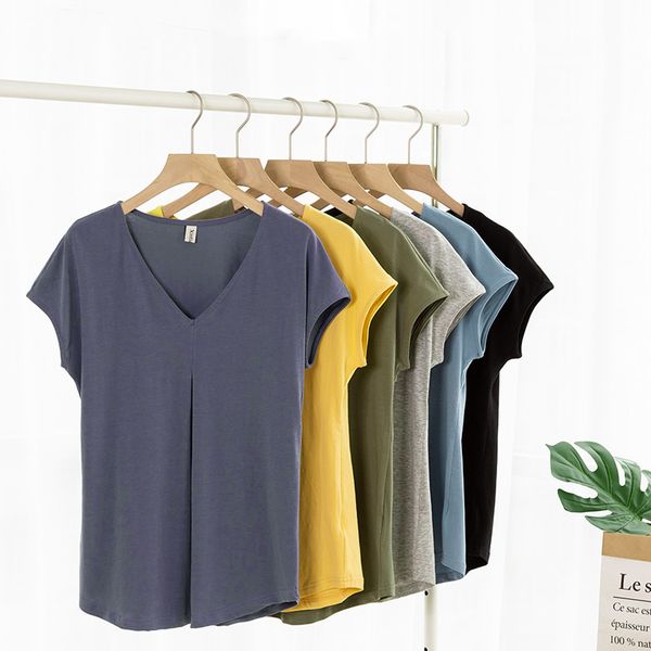 

casual short sleeve v-neck summer women cotton t-shirt loose plus size m30395