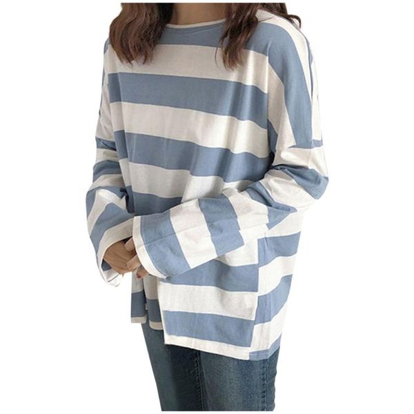 

fashion korean women blouse striped printed stitching blouse o-neck long sleeves loose ladies autumn #lr2, White;black