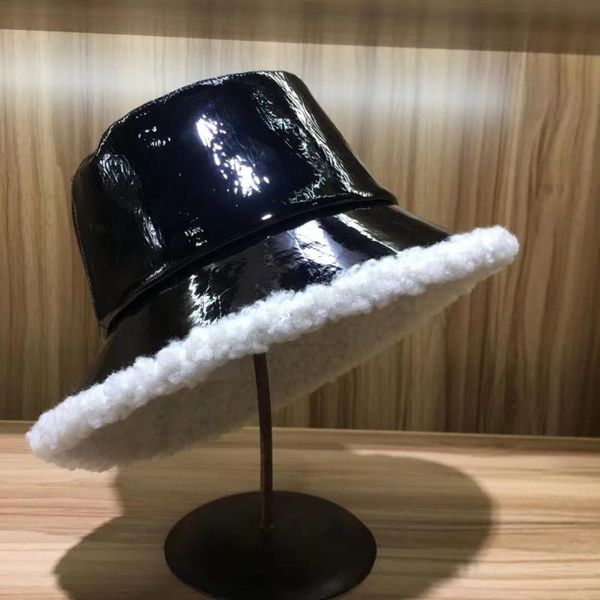 

202007-yy fashion patent leather mirror plush winter leisure lady bucket cap women fishermen hat, Blue;gray