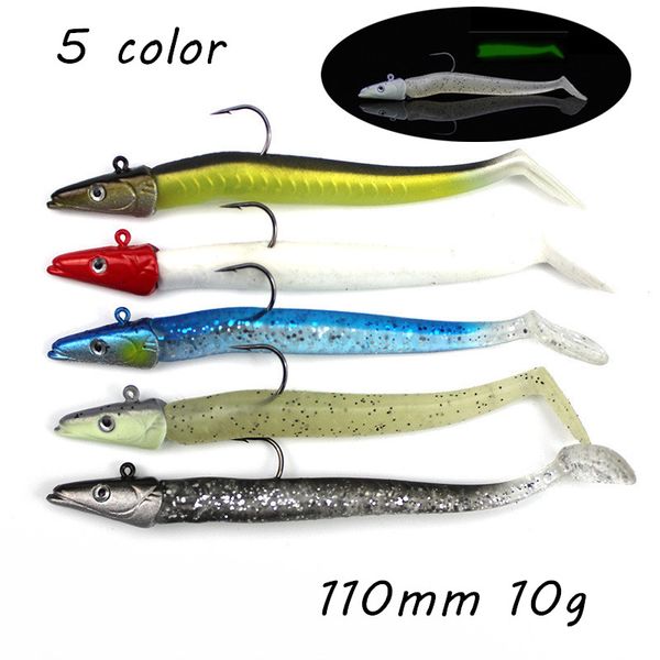 

5pcs/lot 3d eyes jigs fishing hooks single hook 5 colors mixed 110mm 10g fishing lure soft baits & lures wa_31