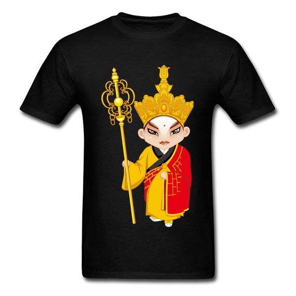 

funny 2018 journey to the west tang monk print men short sleeve black t-shirt beijing opera cartoon t shirts chinese style