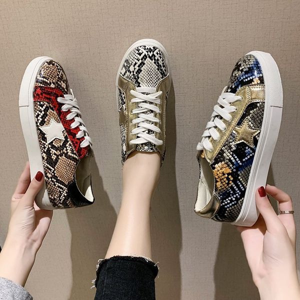 

women snake printing pu leather vulcanized shoes lace up female sneakers fashion new platform woman shoes walking footwear casual shoes, Black