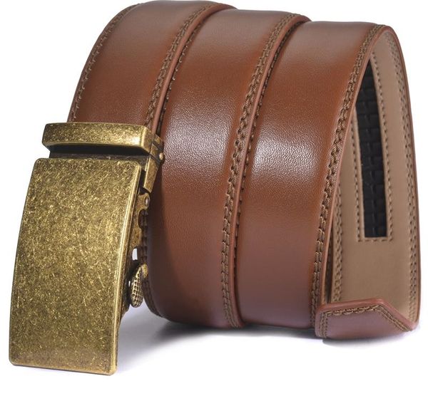 

wholesale brown leather belt men 2018 automatic buckle mens belt for jeans vintage style mens belts luxury ceinture homme04, Black;brown