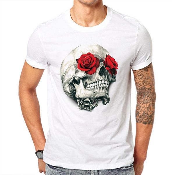 

100% harajuku men t shirts fashion red rose floral design short sleeve casual flower printed t-shirt tee top