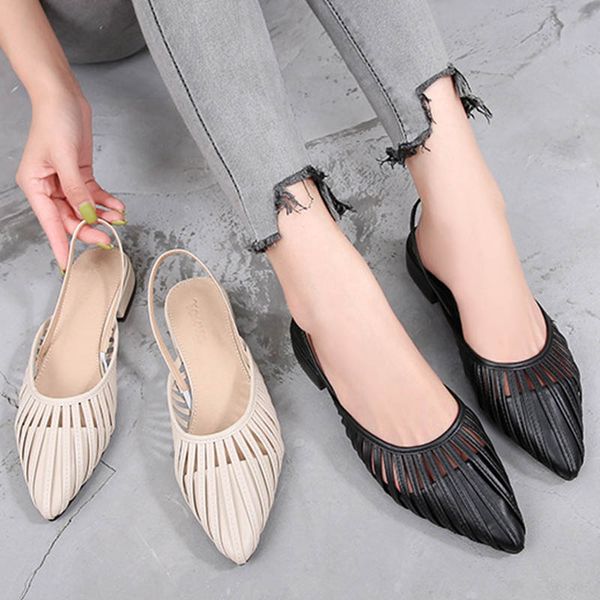 

hollow out pointed toe sandals women summer size 34-43 shoes women elastic band sandalias rome cover toe knitted sandales 2020, Black