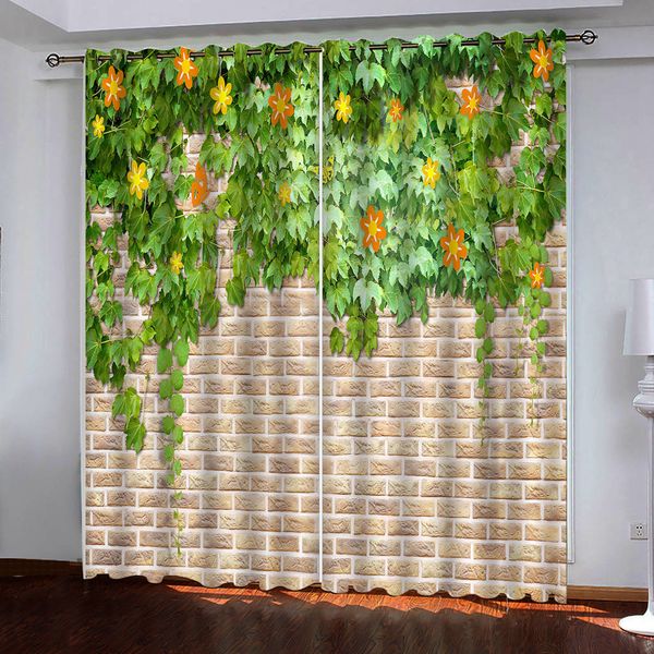 

3d curtain p custom size brick wall with green leaves curtains for bedroom curtains for living room decorative curtain