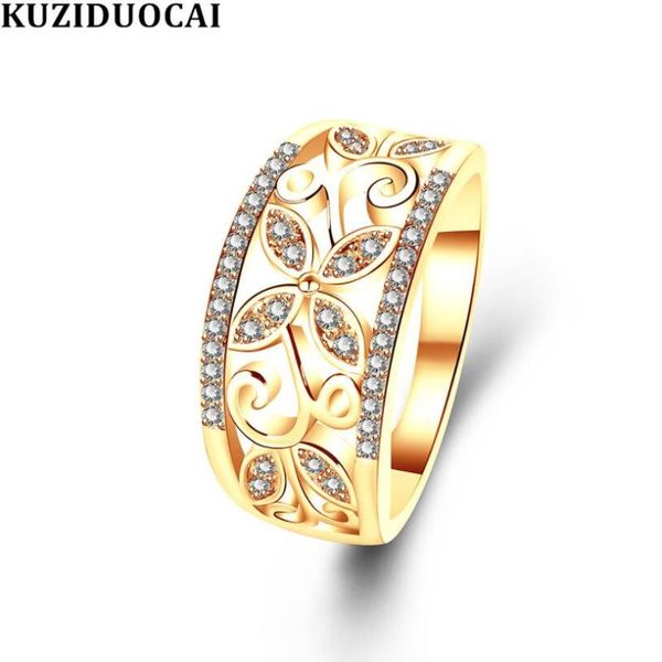 

kuziduocai 2020 new fashion jewelry zircon stainless steel butterfly flower wedding bride party rings for women mujer anillos, Golden;silver