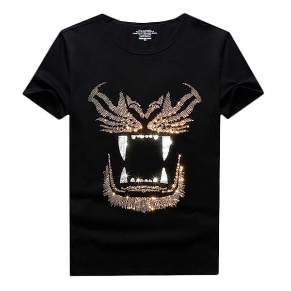 

casual brilliant rhinestone short sleeves men t-shirts crew neck streetwear tee slim fit shirts for summer, White;black