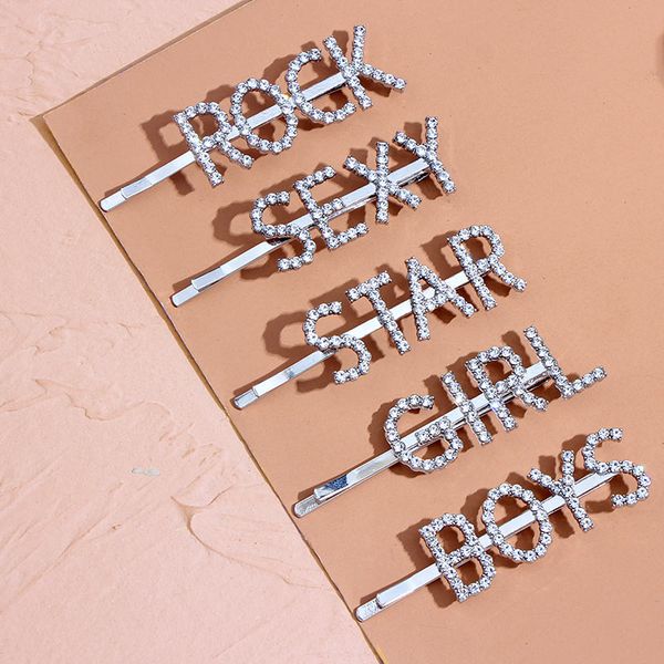 

quality 1pc shining crystal letter hairpins hair clips for women girl styling tool hairgrip fashion barrette hair accessories