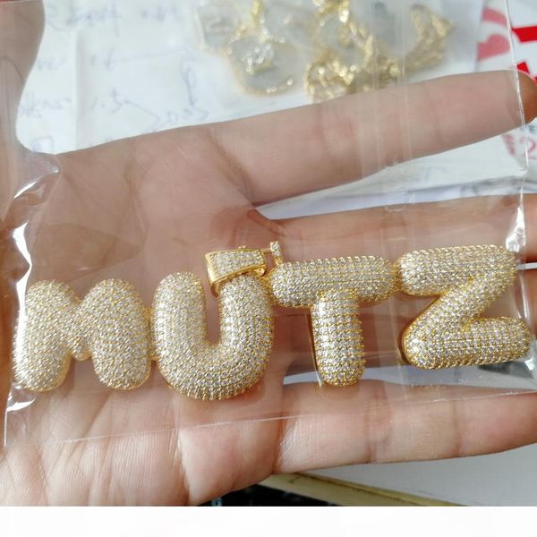 

oem custom name necklace gold silver color ice out bling cz bubble letter pendant men's rock street necklace with 24inch rope chain