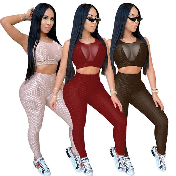 

plus size yoga tracksuits for women sleeveless yoga sport track suit with tight perspective pullover vests pants suits clothing