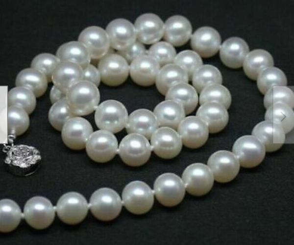 

gorgeous 10-11 mm white round natural pearl necklace 18inch 36, Silver