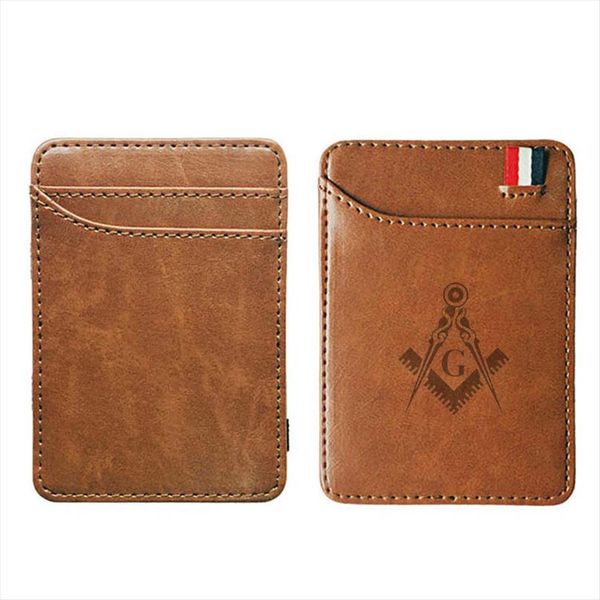 

classic masonic logo leather magic wallets fashion men money clips card purse cash holder, Red;black