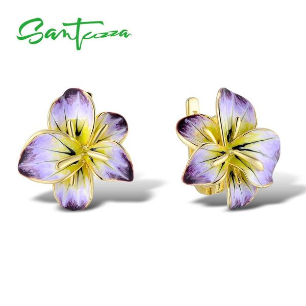 

santuzza серебряные серьги для женщин pure 925 серебро золото цвет gorgeous цветущий цветок серьги ювелирные изделия ручной работы эмаль 200, Golden;silver