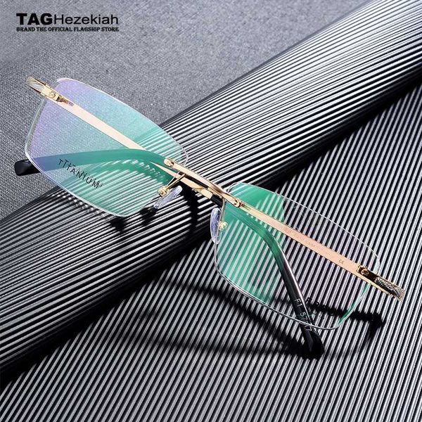 

2020 brand titanium glasses frame men rimless frame glasses eye frames for men spectacle frames mens myopia eyeglasses, Black