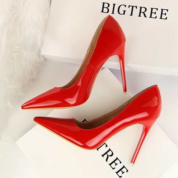 

bigtree patent leather fashion women pumps high heels shallow ladies office shoes pointed toe concise womens red wedding shoesmultifunction, Black