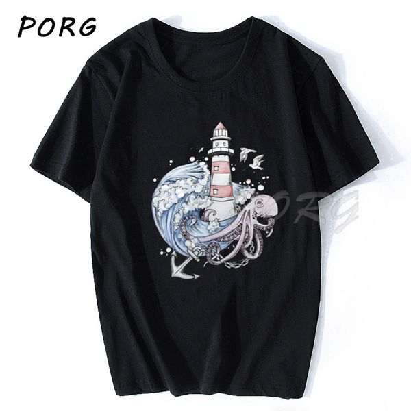 

осьминоги ocean summer style с коротким рукавом футболка черная одежда kawaii смешные футболки мужчины готические крупногабаритные одежда ка