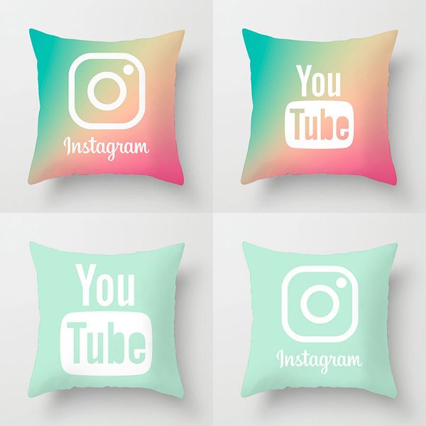 

customized rainbow mint throw pillow case cute instagram youtube icon cushion covers for home sofa chair decorative pillowcase