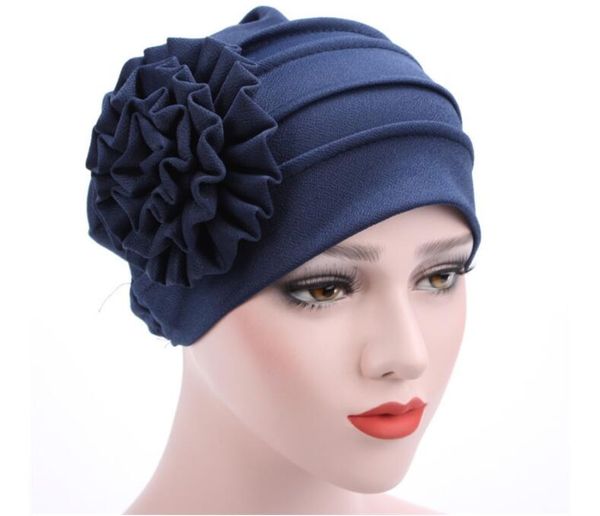 

muslim headscarf pile heap cap women soft comfortable caps islamic chemotherapy hat autumn floral beanie hat, Blue;gray