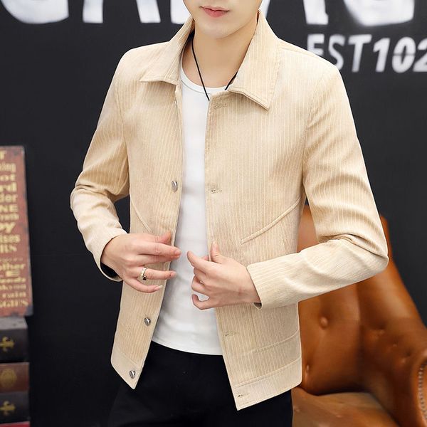 

2020 autumn men's jackets male slim fit solid color coat casual streetwear single breasted korean style fashion outwear l48, Black;brown